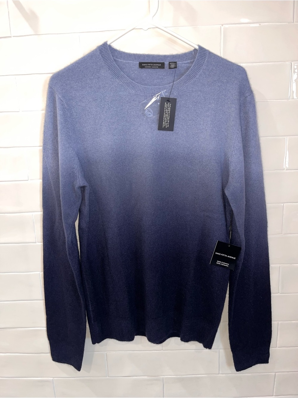 NWT Saks Fifth Avenue Men's 100% Cashmere Crewneck Blur Ombré Small